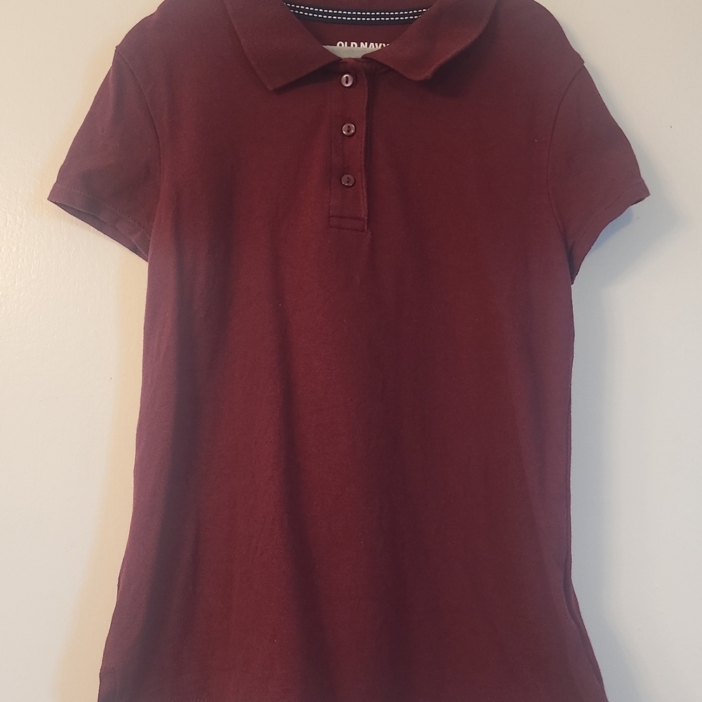 Children’s Short Sleeve Polo Shirt – Burgundy Color, Button-Up Collar, Size (M)